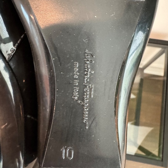 SALVATORE FERRAGAMO Women’s Mid Calf Wedge Black Shiny Rain Boots Size 10 NWOB - Picture 9 of 9